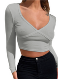V-neck long-sleeved sexy tight-fitting tops